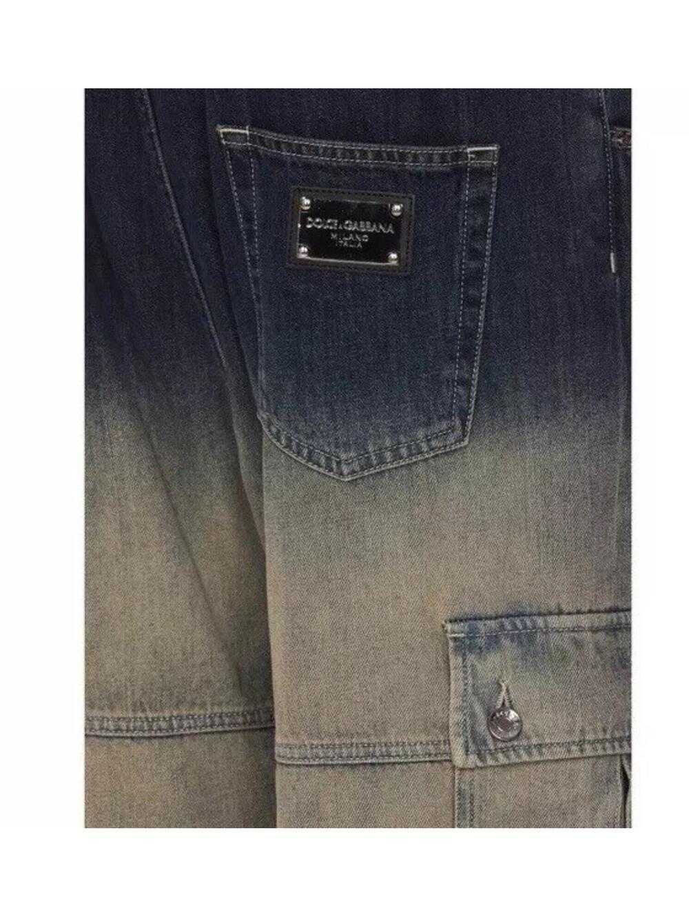 $1275 Dolce & Gabbana Washed Drawstring Cargo Beige/Dark Blue Jeans Size 52 - Picture 4 of 13